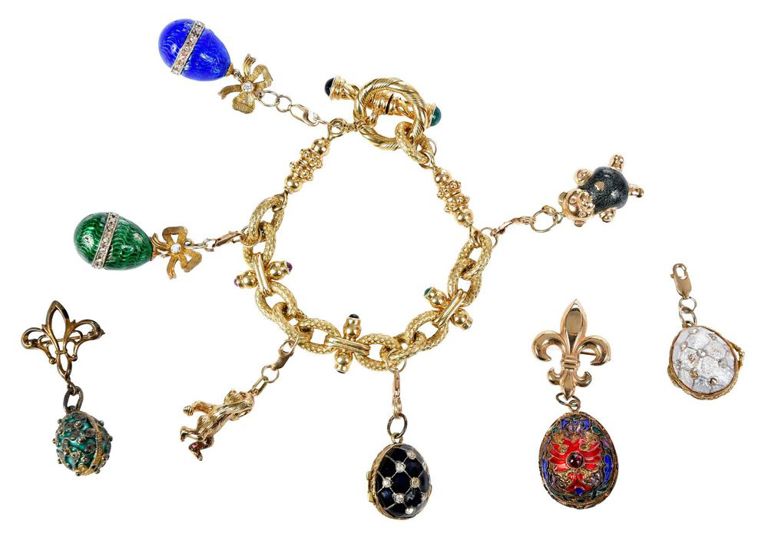 14k gold Italian Fabergé egg charm bracelet