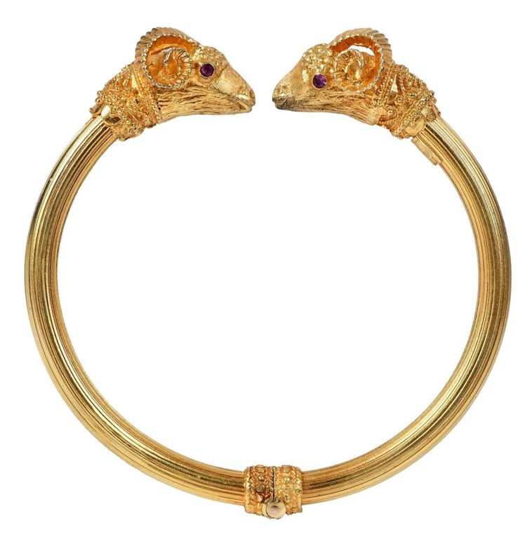 18k gold double ram's head bracelet