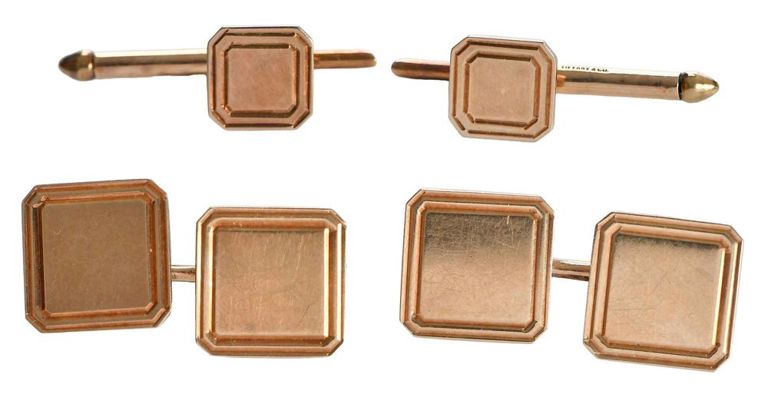 14k gold square cufflink and stud set
