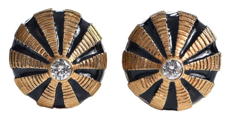18k gold diamond and enamel earrings