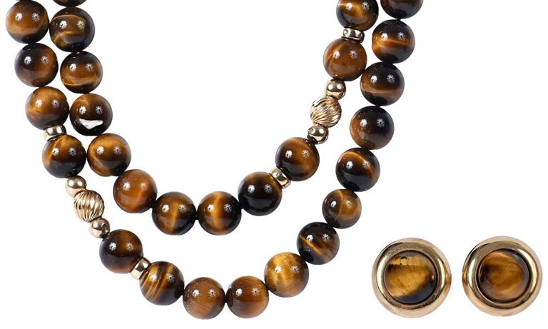 14k gold tiger's eye bead set