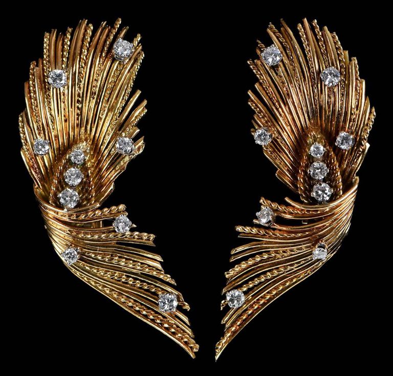 18k gold diamond clip-on earrings