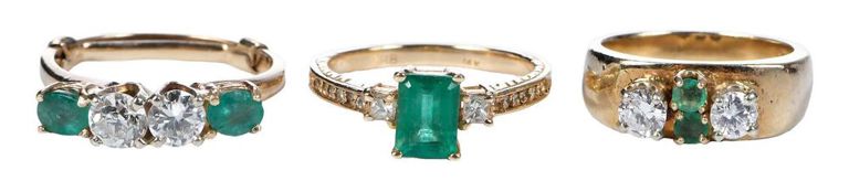 14k gold emerald and diamond rings
