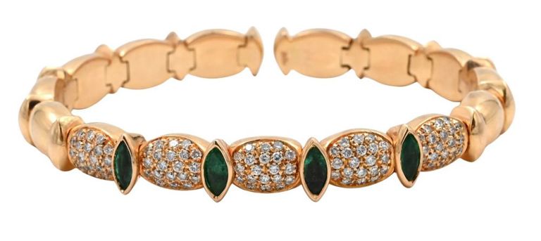 18k yellow gold emerald and diamond bracelet