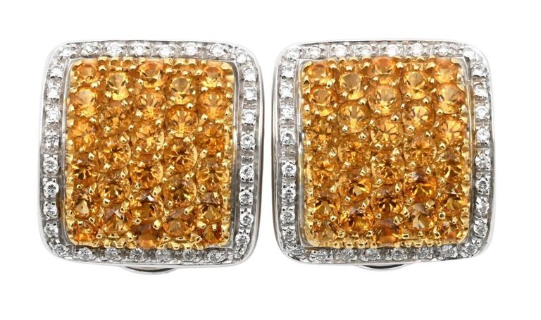18k yellow and white gold diamond and citrine earrings