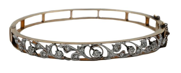 14k yellow gold and white gold diamond bangle