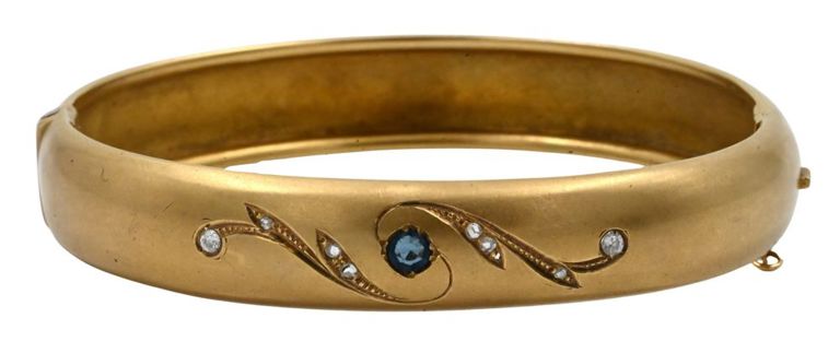 18k yellow gold sapphire and diamond bangle bracelet