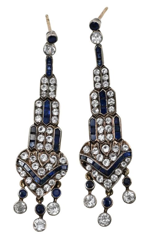 14k gold and silver diamond and sapphire pendant earrings