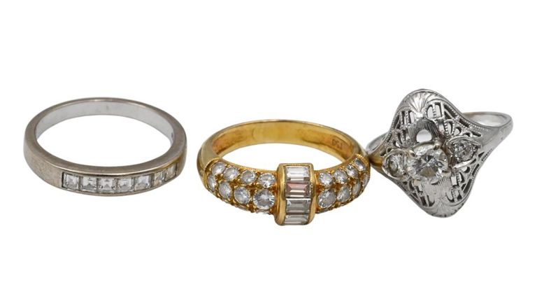 Three gold diamond rings