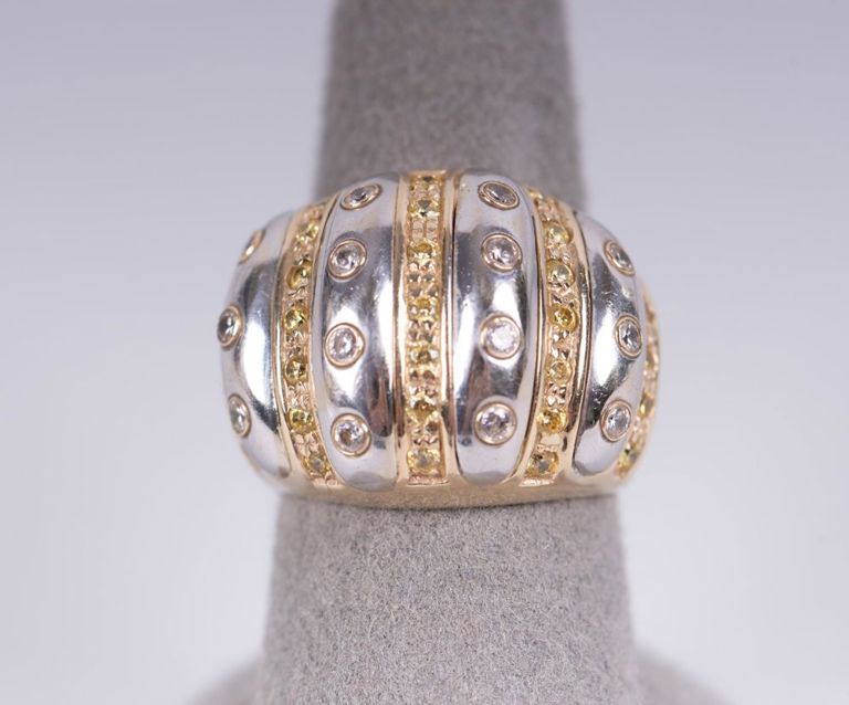 14k white and yellow gold dome ring
