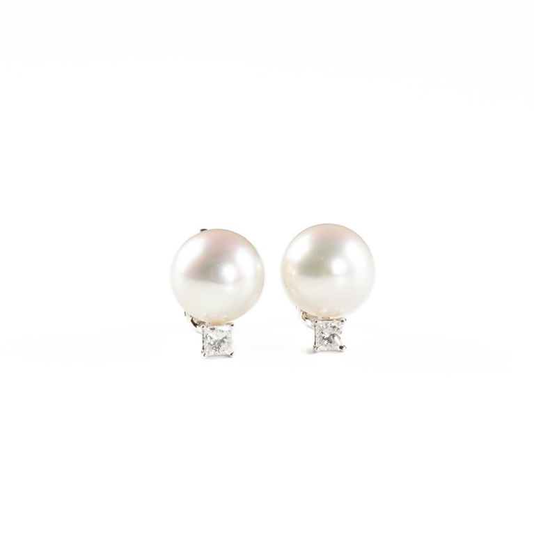 18k gold diamond pearl earrings