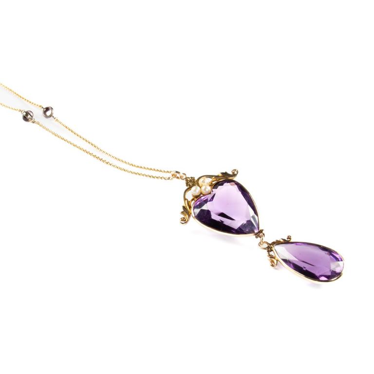 14k gold amethyst pearl pendant necklace
