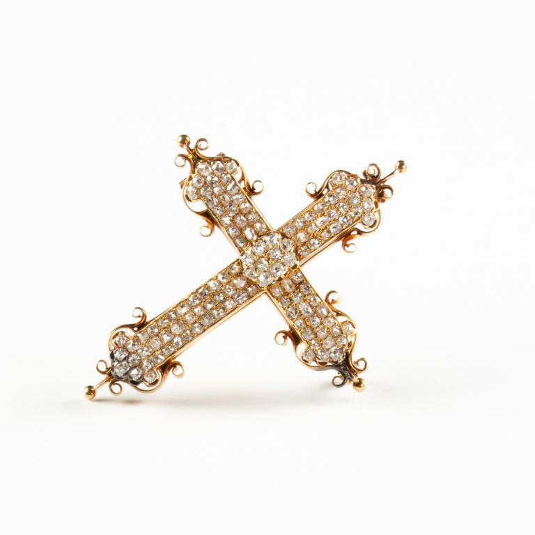 18k gold diamond cross brooch/pendant