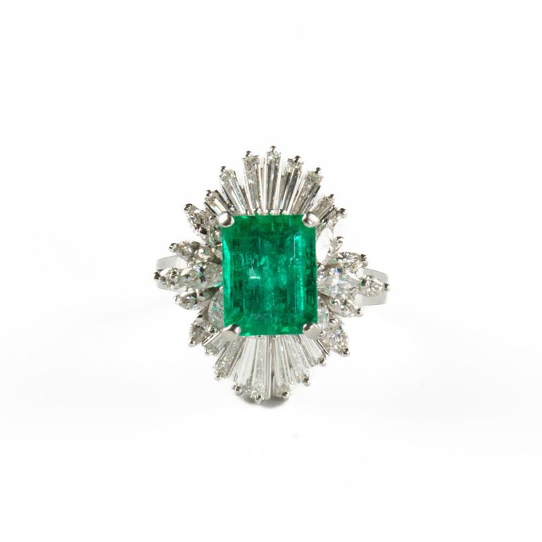 Platinum emerald diamond ring