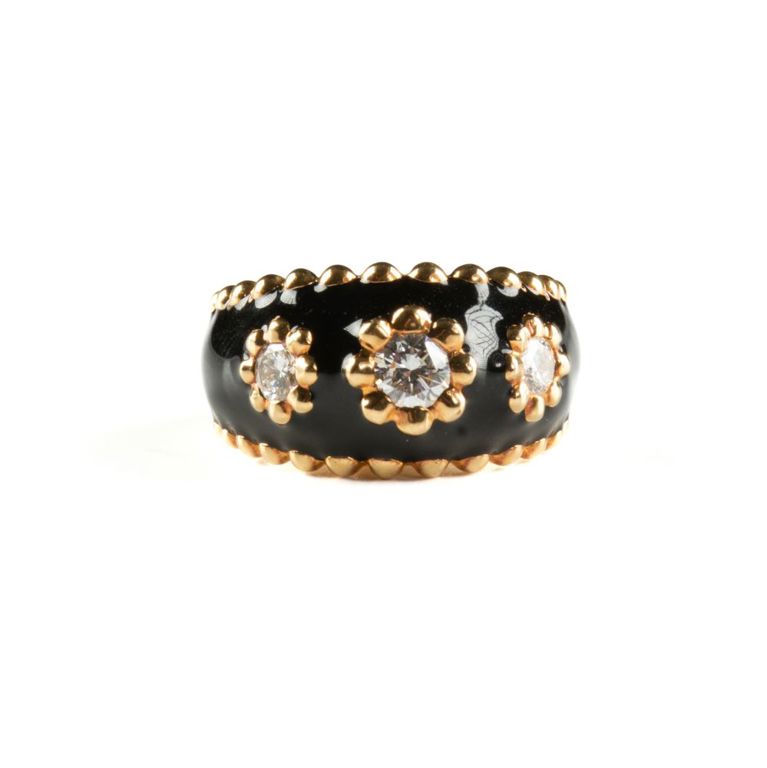 18k gold diamond enamel ring