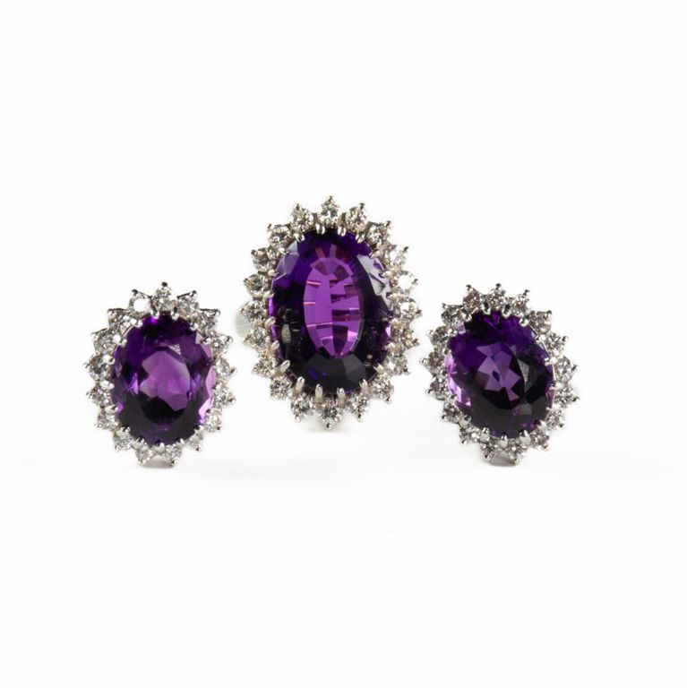 14k white gold amethyst diamond set