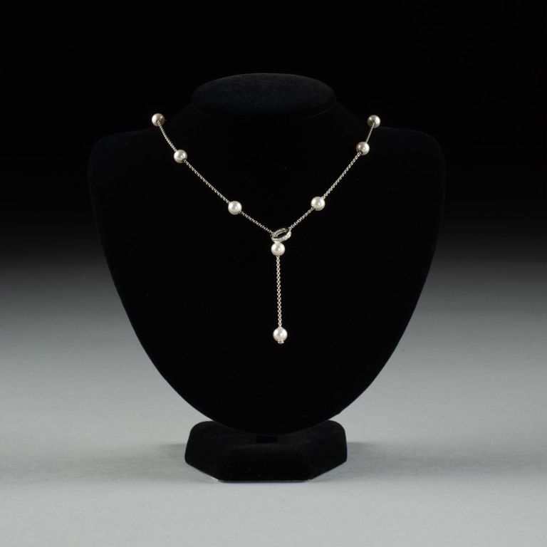 18k gold pearl diamond lariat necklace