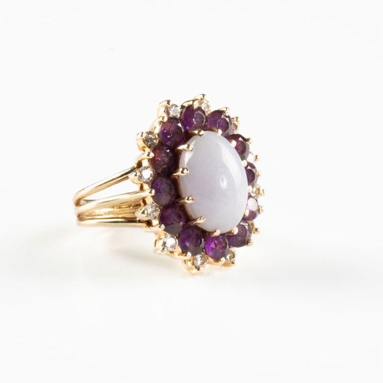 14k gold jade amethyst diamond ring