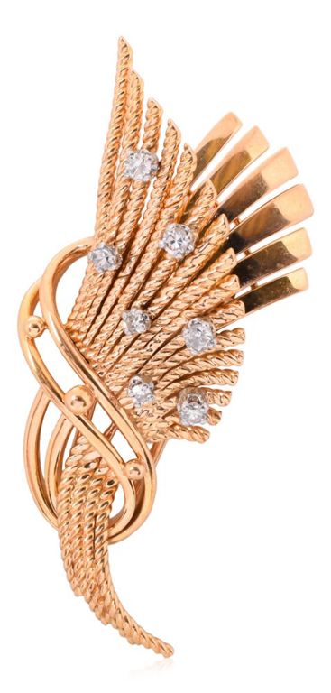18k yellow gold diamond spray brooch