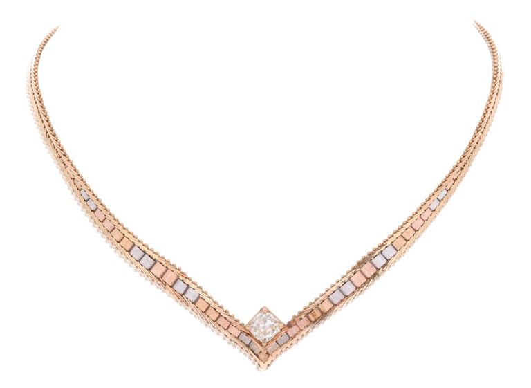 14k tri-color gold diamond necklace
