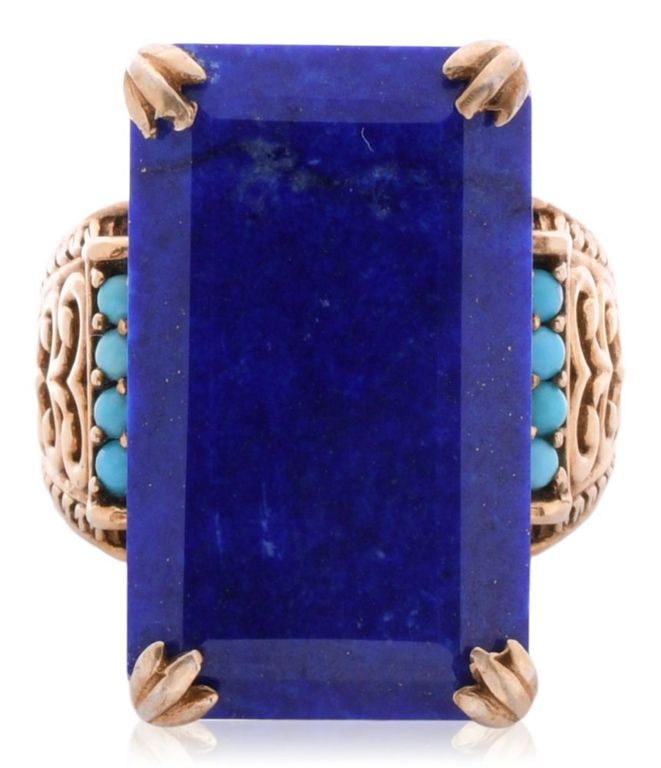 Gilt silver lapis turquoise ring