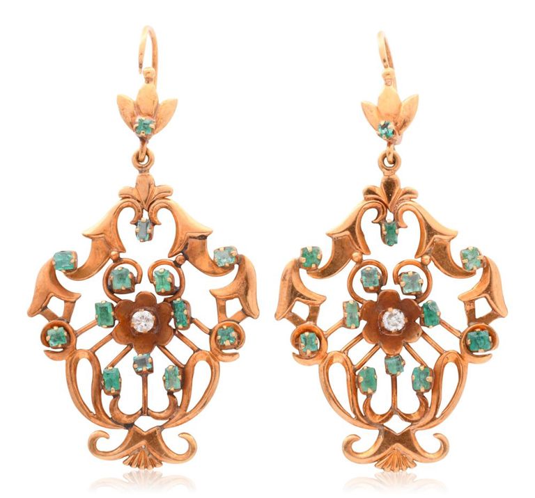18k gold emerald diamond earrings