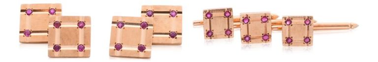 14k gold ruby cufflinks set