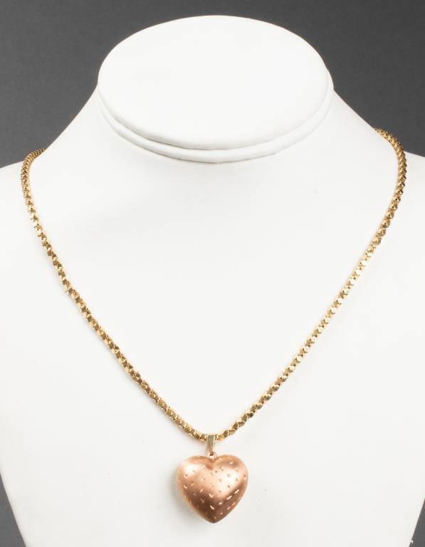 14k gold puff heart pendant necklace