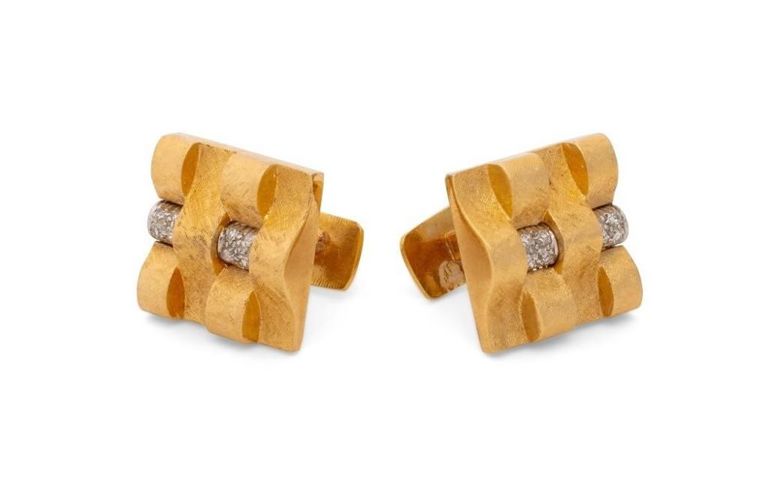 14k yellow gold diamond cufflinks