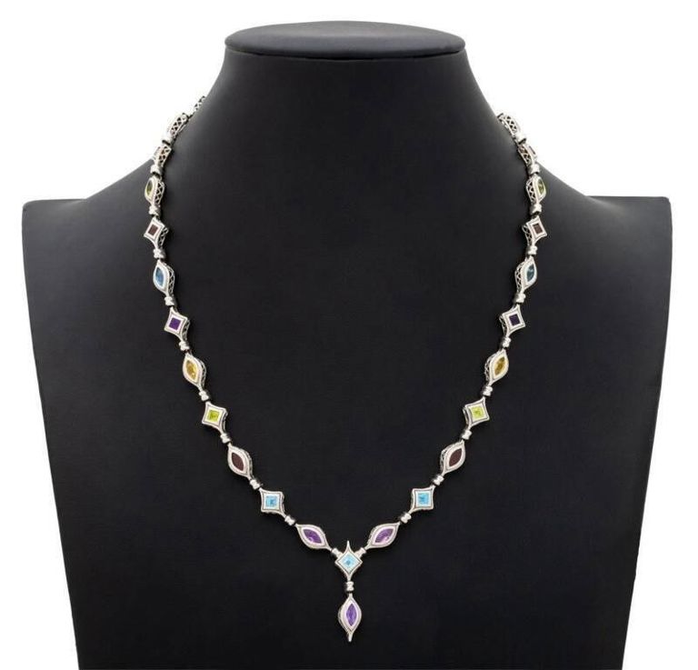 14k gold multi-colored stone necklace