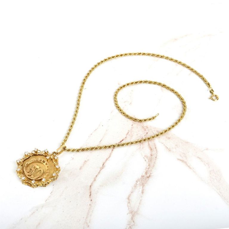 14k yellow gold diamond pendant on necklace