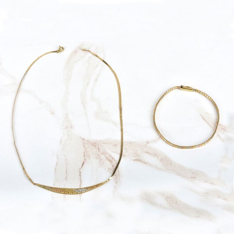 14k tri-color gold necklace and link bracelet