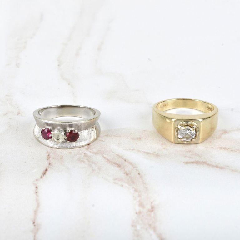 Two 14k yellow gold diamond rings