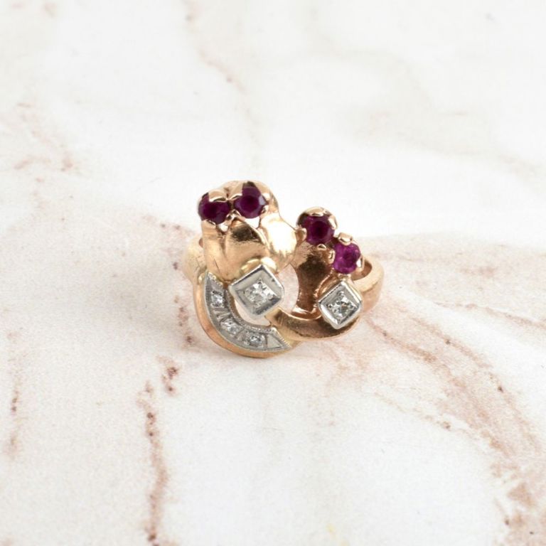 14k pink gold ruby and diamond ring
