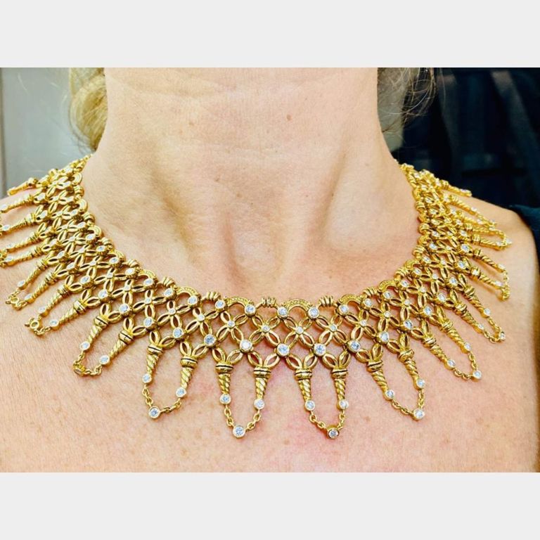 18k yellow gold diamond bib necklace