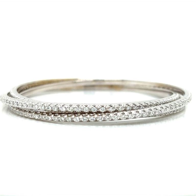 18k white gold diamond three-bangle bracelet