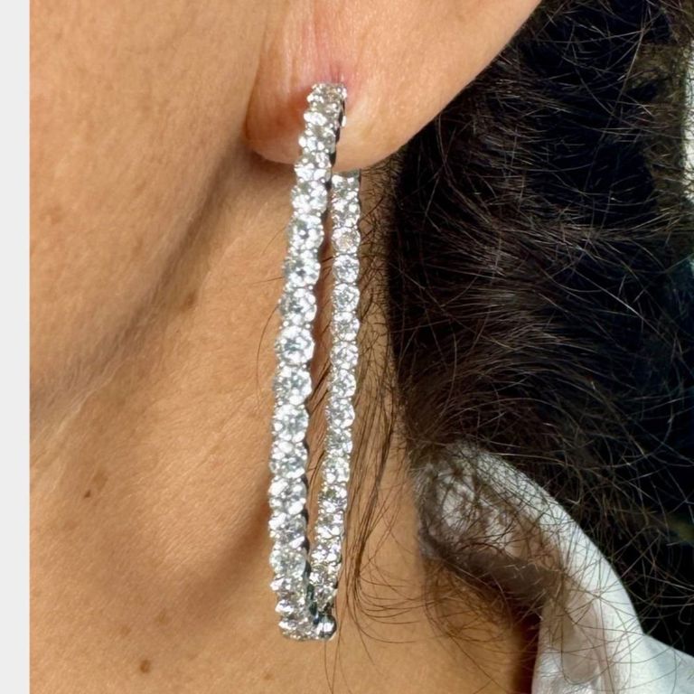 18k white gold diamond hoop earrings