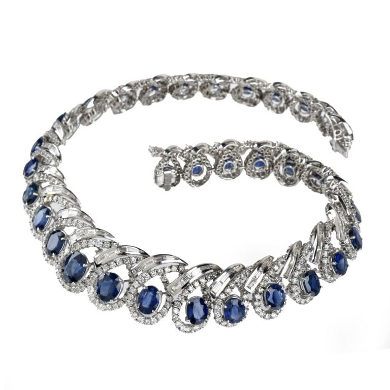 18k white gold sapphire and diamond necklace