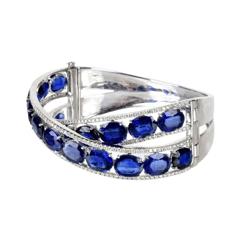 18k white gold sapphire and diamond cuff bangle bracelet