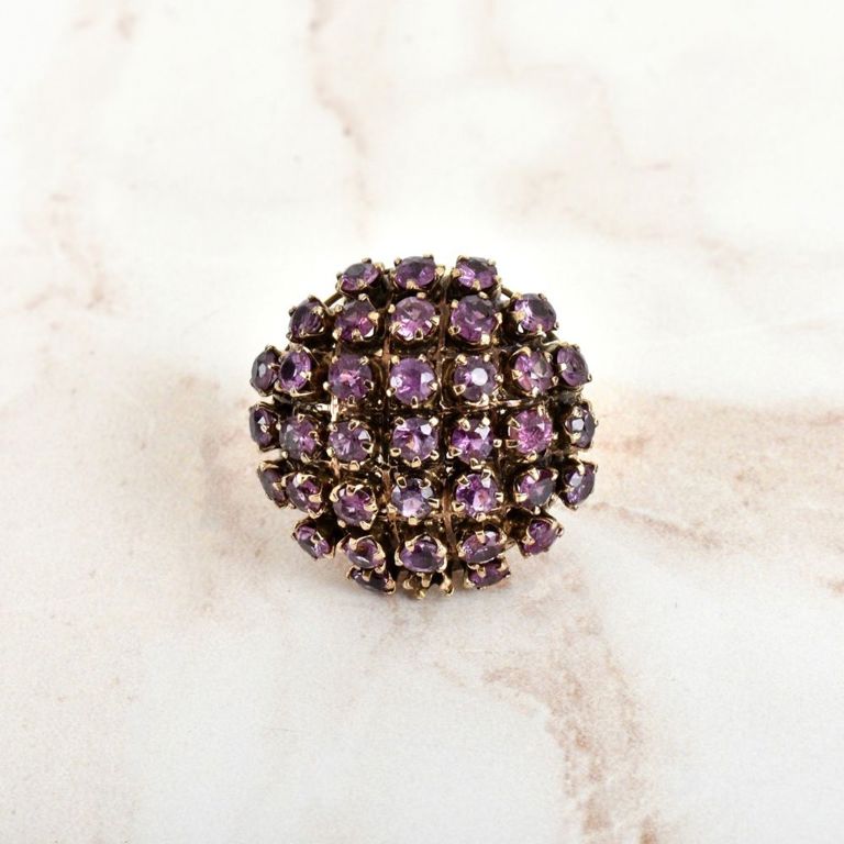 14k yellow gold amethyst cluster dome ring
