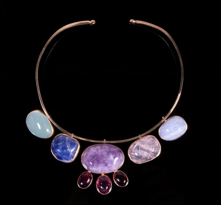 14k yellow gold semi-precious stone collar necklace