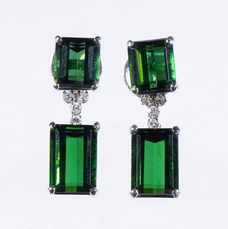 18k white gold tourmaline and diamond drop earrings