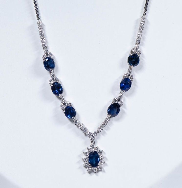 14k white gold sapphire and diamond pendant necklace