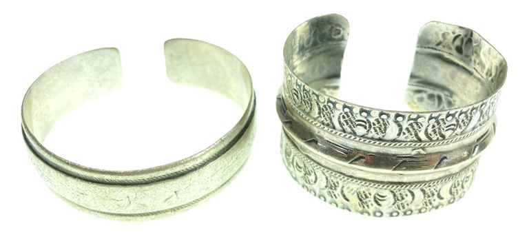 Pair Egyptian silver cuff bracelets