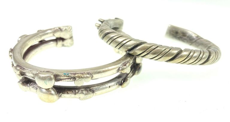 Pair Egyptian Nubian silver cuff bracelets