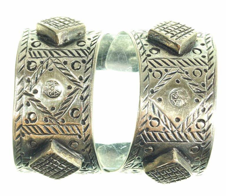 Pair Bedouin silver cuff bracelets