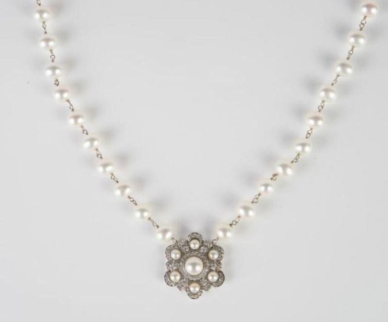 14k white gold pearl diamond necklace
