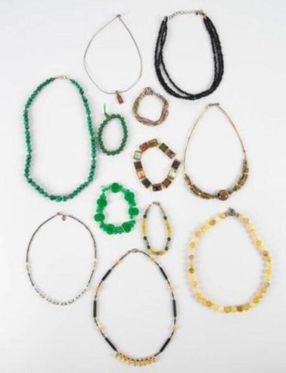 Jewelry lot with jade, jasper and malachite