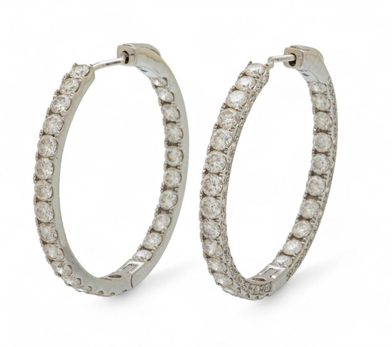 18k white gold diamond hoop earrings