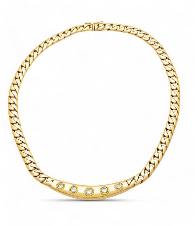 14k gold diamond flat link necklace